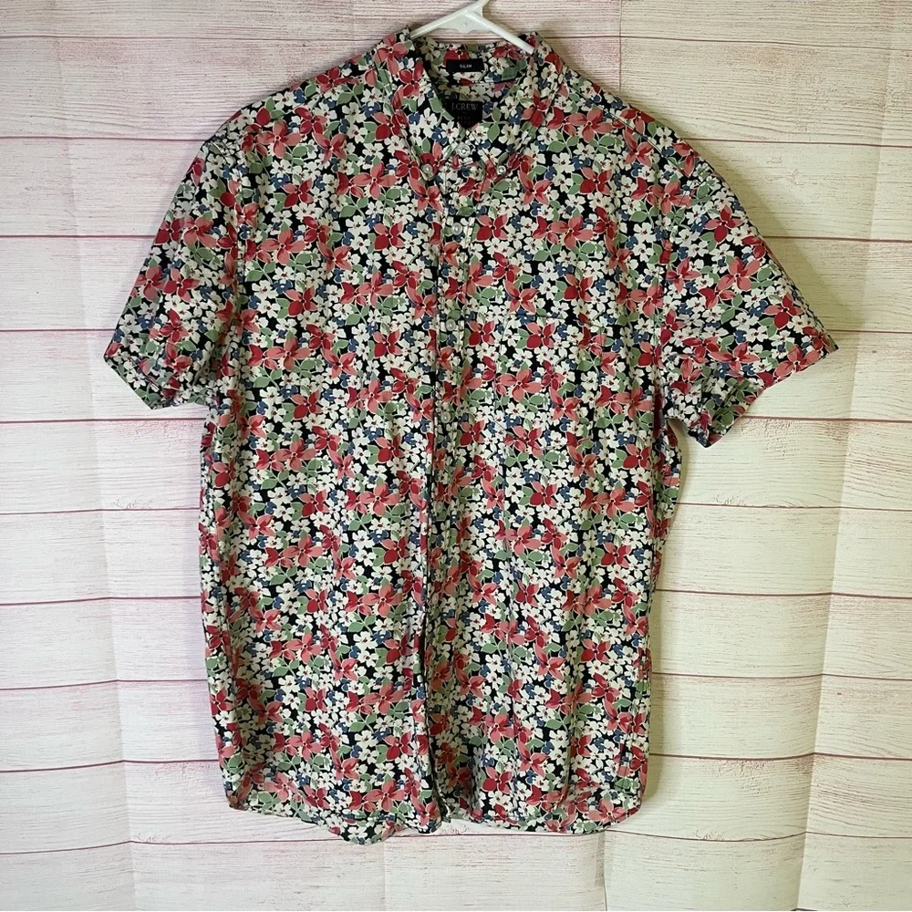 J.Crew Slim Floral Short Sleeve Casual Button Down Shirt Size Large